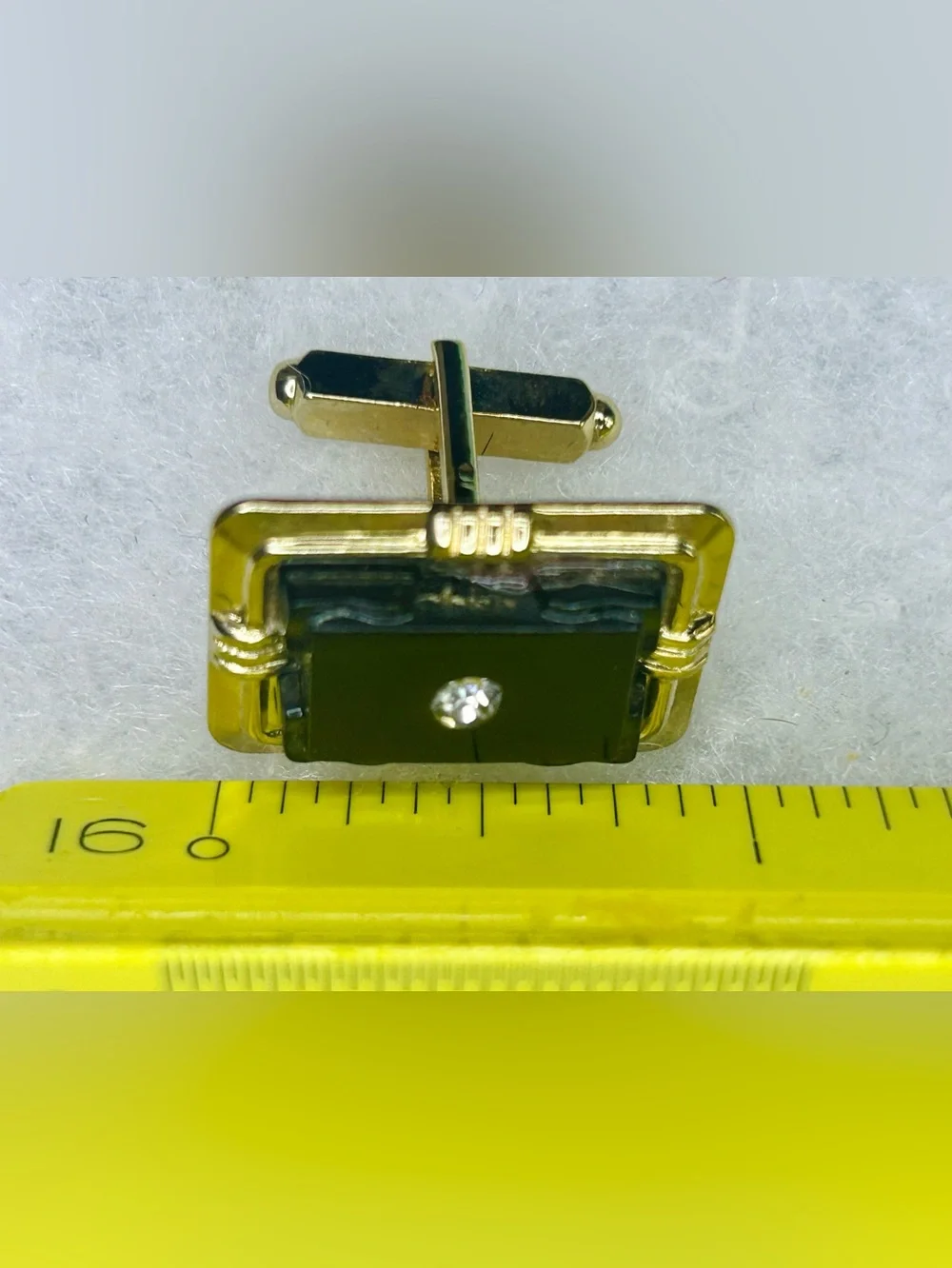 Vintage Gold Tone Black Acrylic Cufflink & Tie Bar Set (c. 1965–1975)